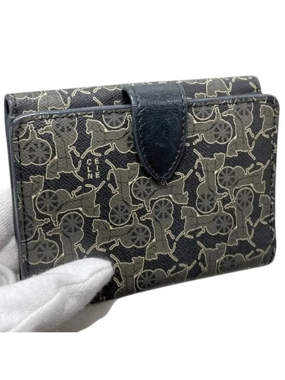 Celine Bifold Hook Wallet Gray Black Saluki Double Leather Simple